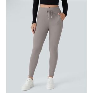 Halara Joggers Women Medium Gray Gull High Waisted Drawstring Zipper Pockets New